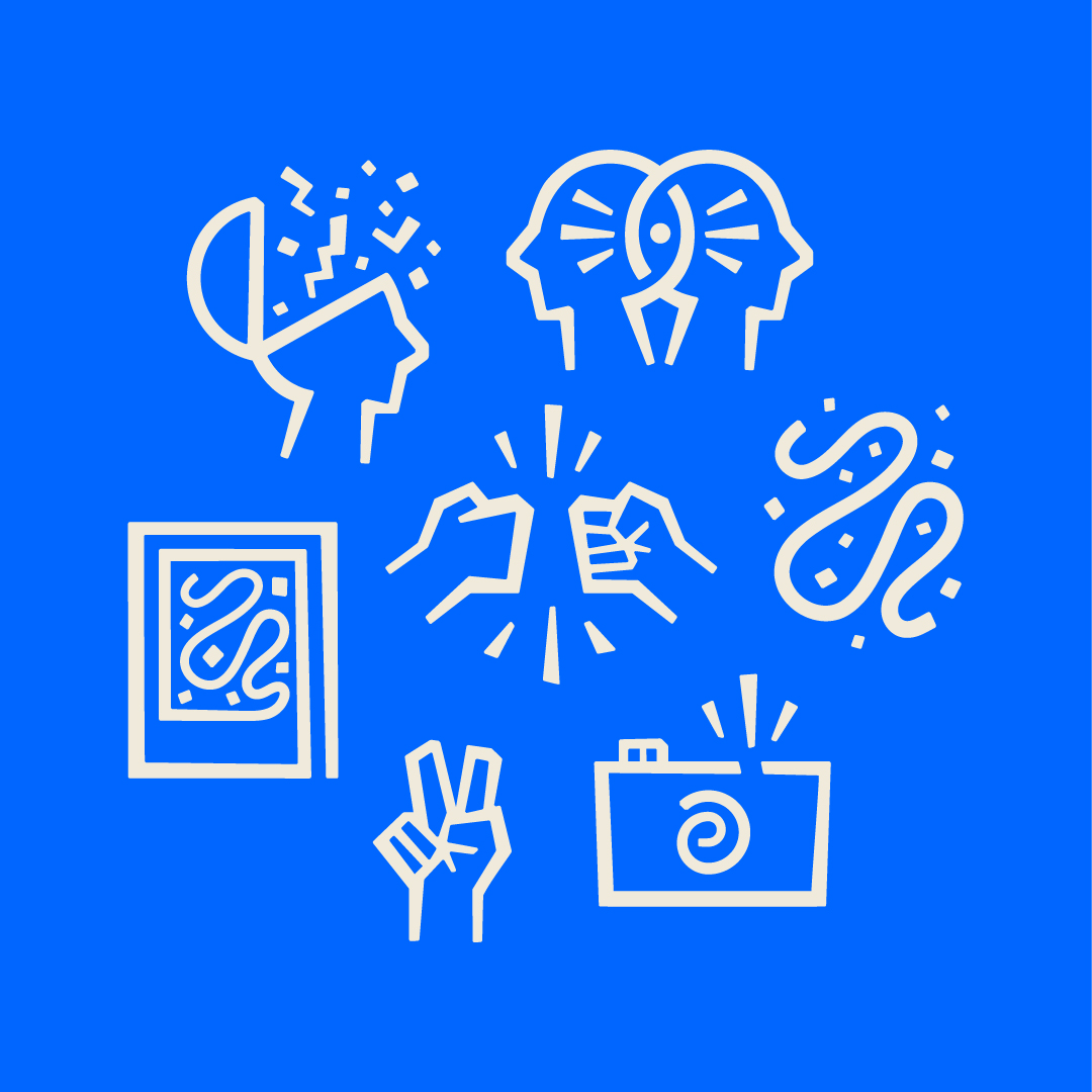 Royal blue illustration icons for Visionkit Studio; a creative photography and production studio based in Boise, Idaho.