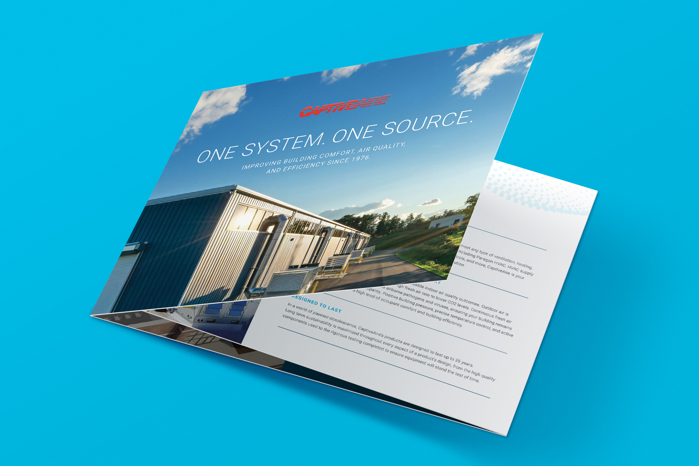 One System. One Source. Brochure cover opening.